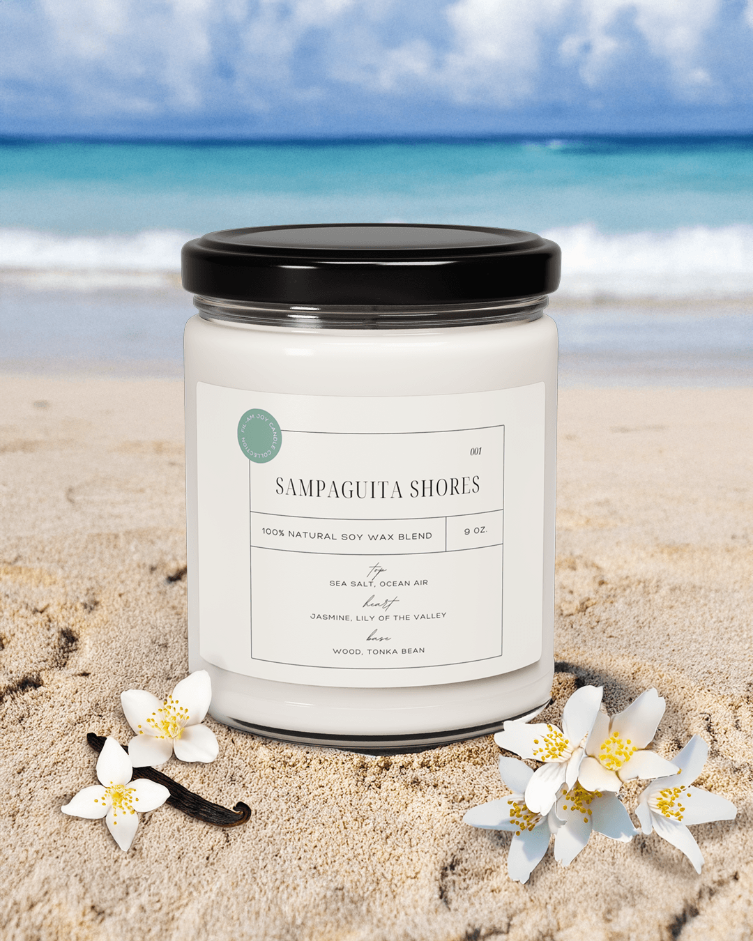 Sampaguita Shores Scented Soy Candle – Coastal Floral Escape - Fil-Am Joy
